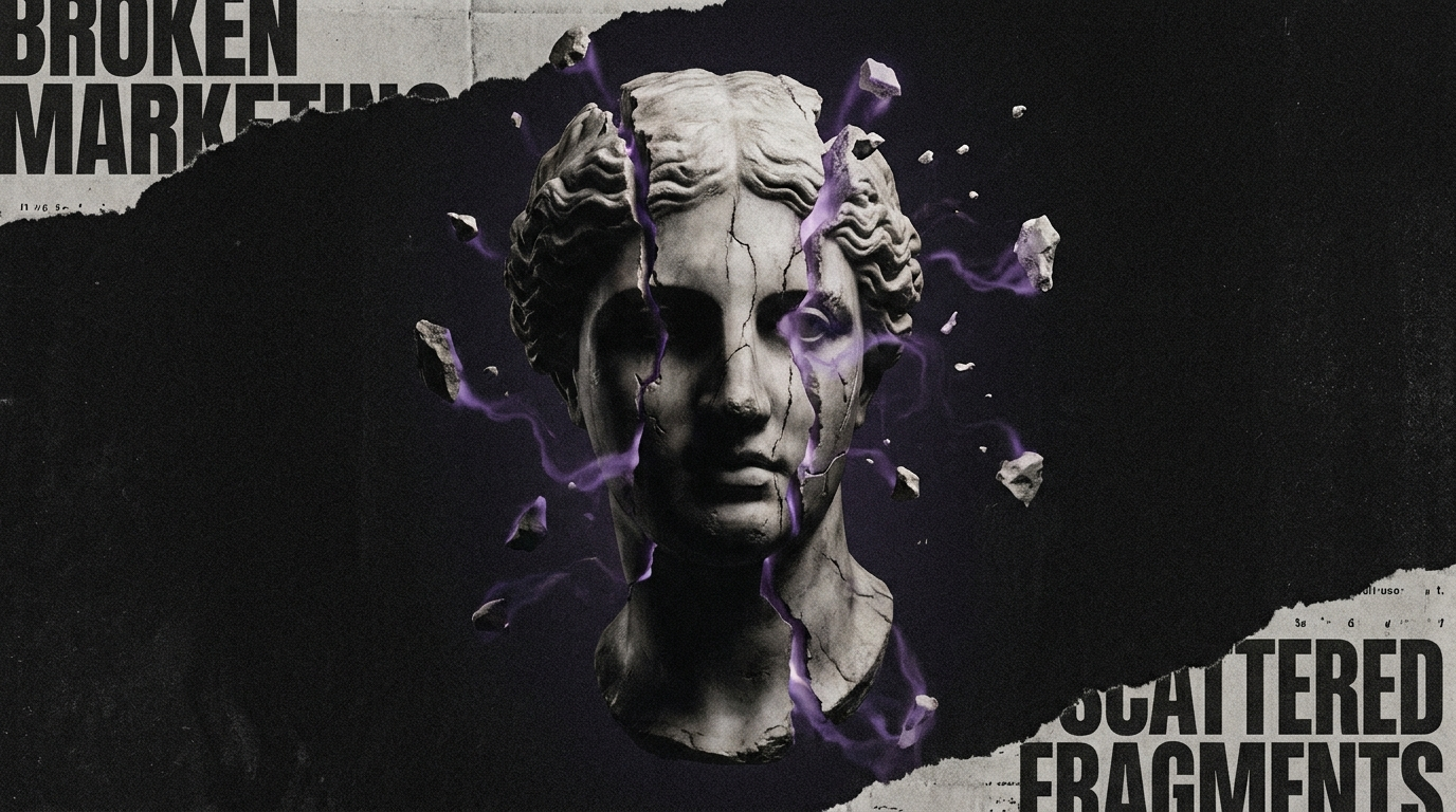 Estátua fragmentada representando marketing quebrado